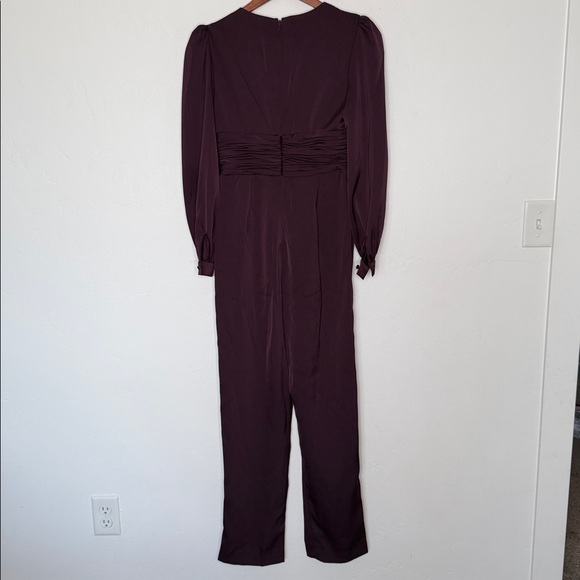 Ieena for Mac Duggal Satin Plunge Neck Long Sleeve Jumpsuit Plum Size 6 NWT - Picture 6 of 6